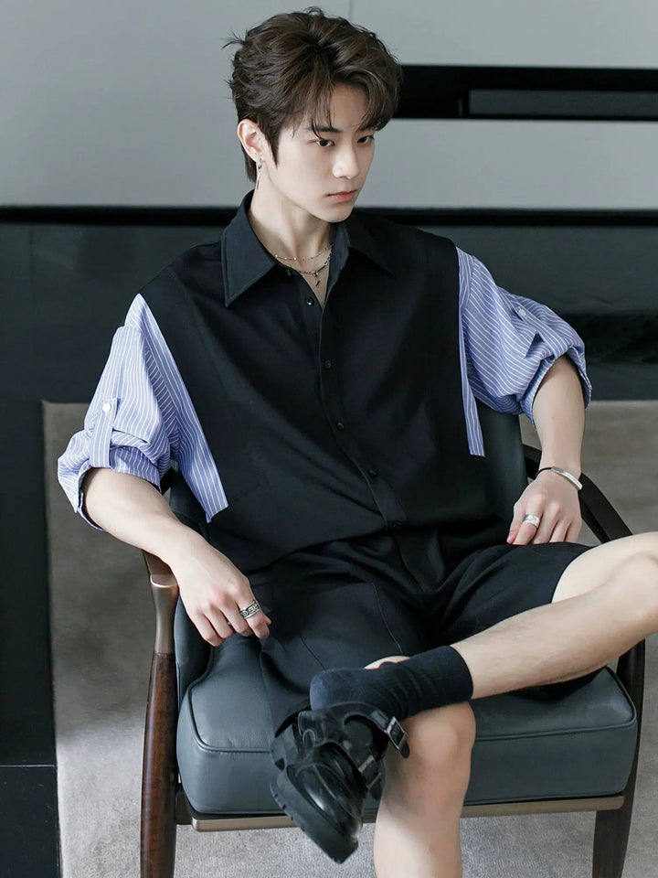 Striped Sleeves Button-down Shirt