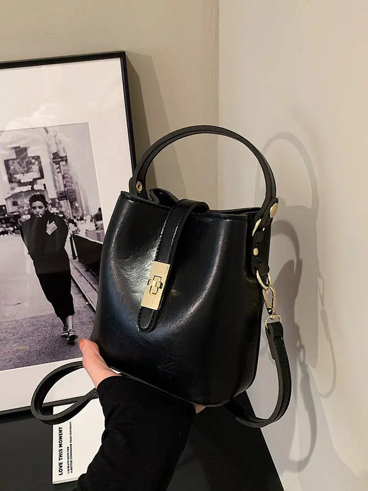 Stylish Metal Buckle Bucket Shaped Bag