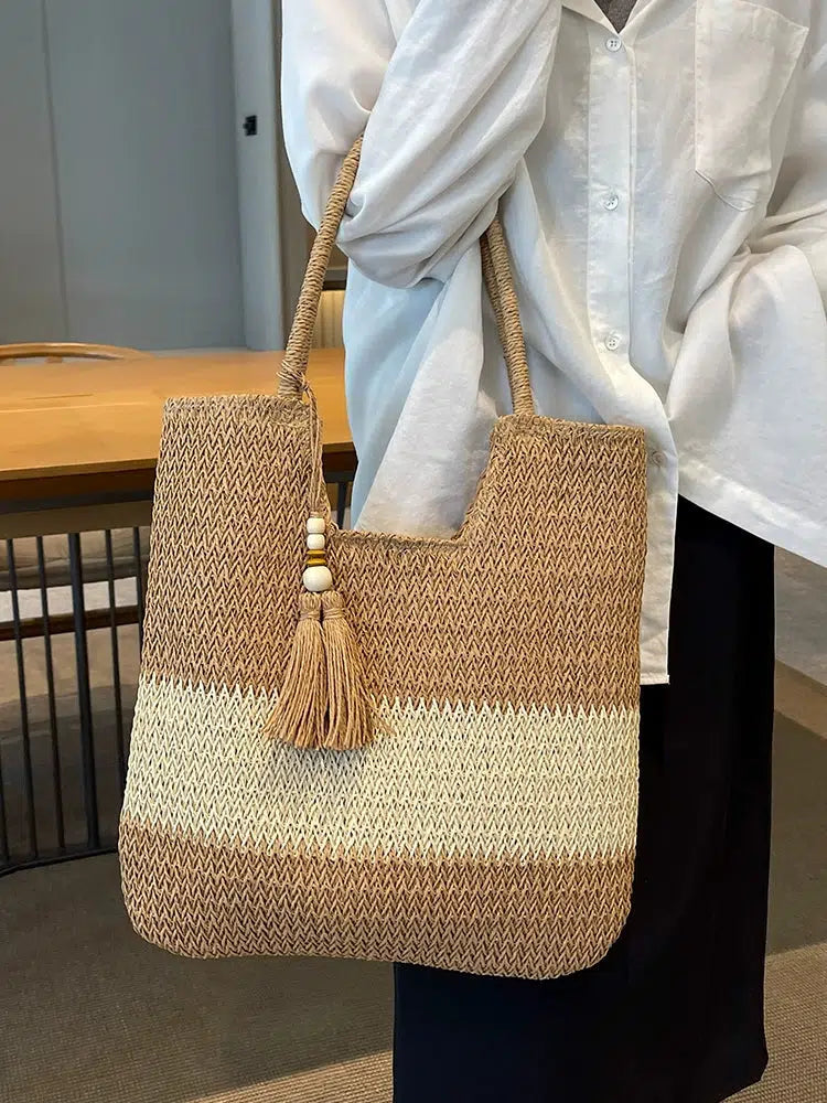 Tassel Decor Handwoven Straw Tote Bag