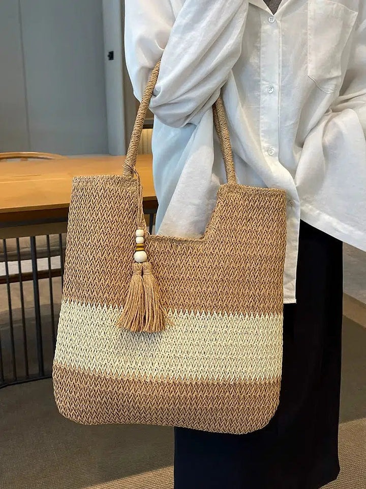 Tassel Decor Handwoven Straw Tote Bag