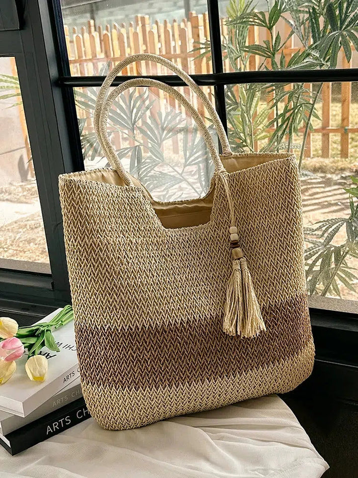 Tassel Decor Handwoven Straw Tote Bag