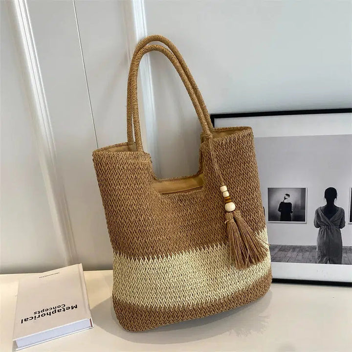 Tassel Decor Handwoven Straw Tote Bag