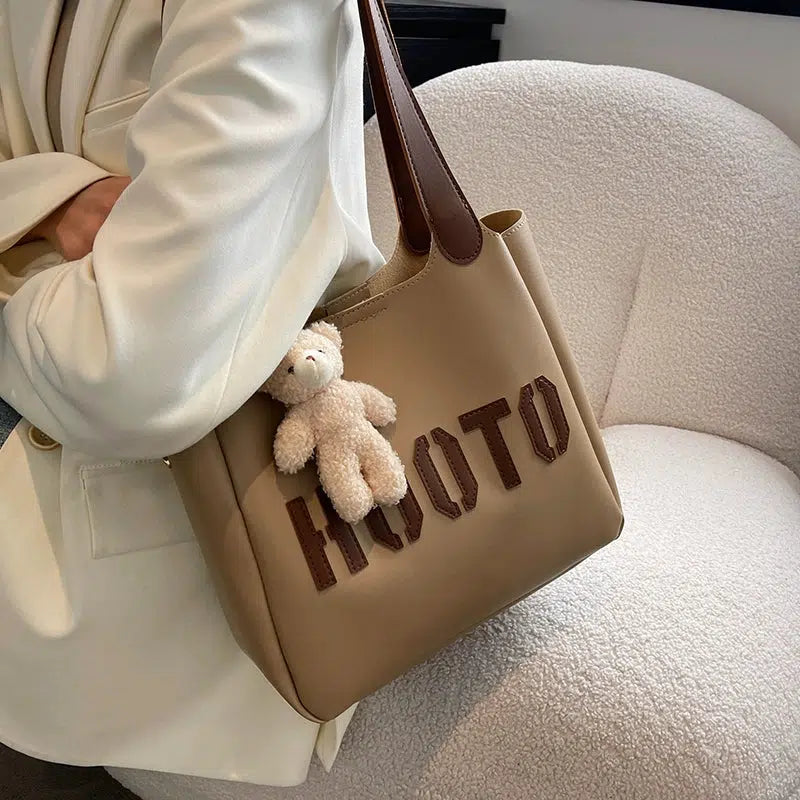 Teddy Bear Charm Letter Print Tote Bag