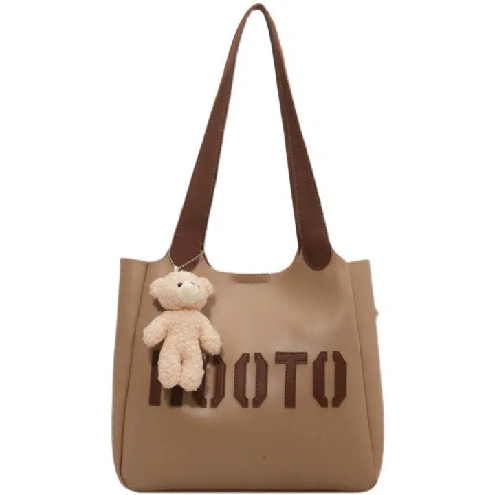 Teddy Bear Charm Letter Print Tote Bag