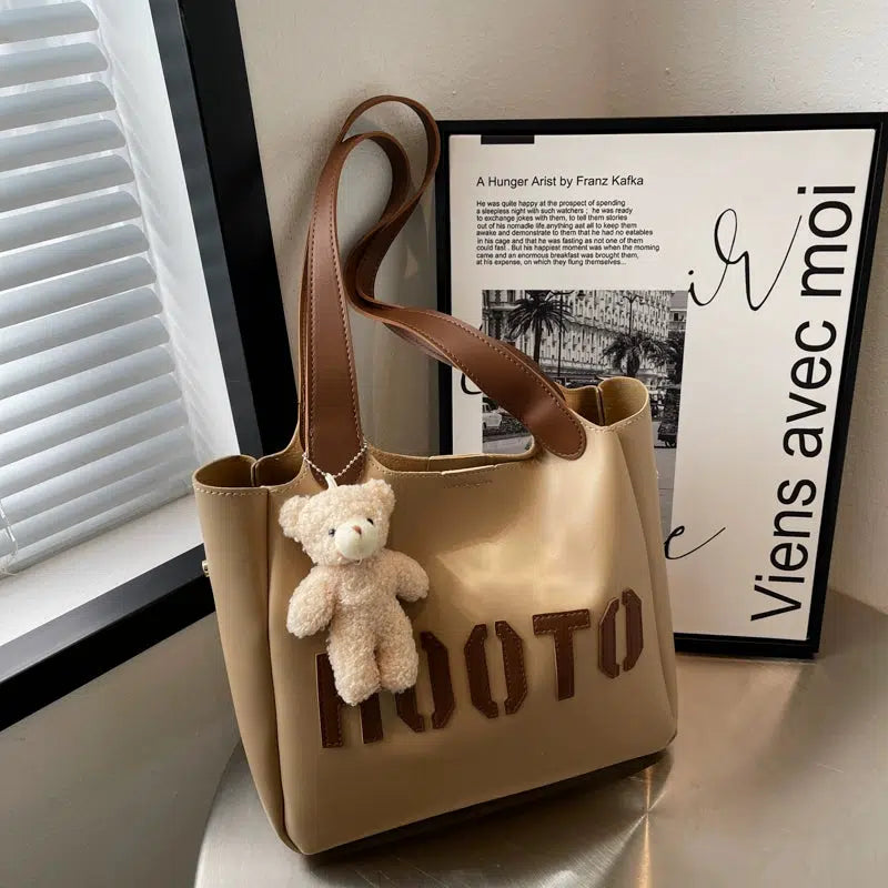 Teddy Bear Charm Letter Print Tote Bag