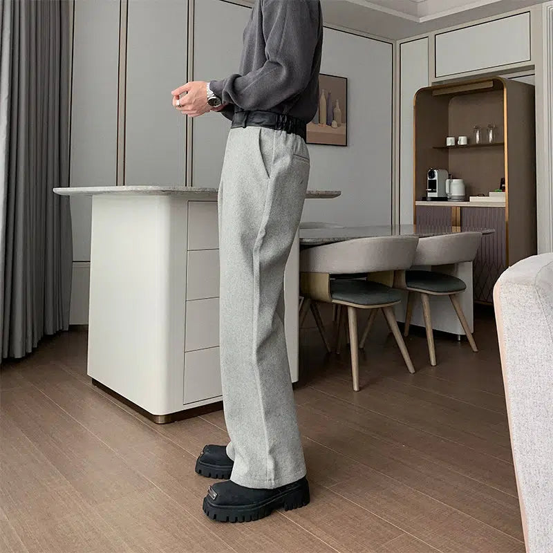 Thickened Straight-leg Pleated Pants