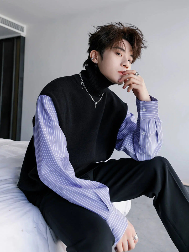 Striped Sleeve Turtleneck Sweater