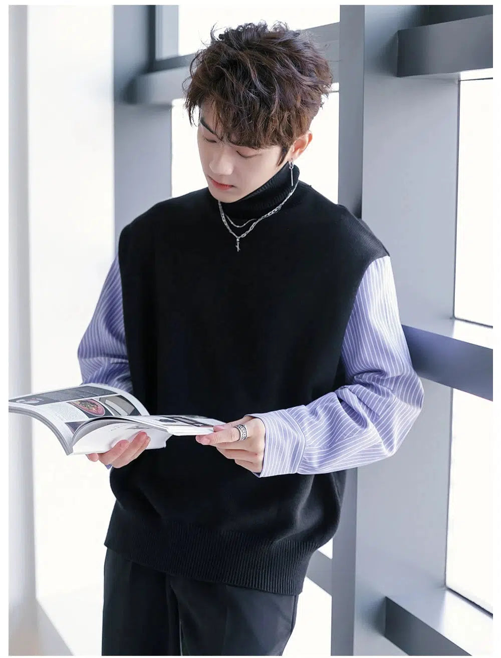 Striped Sleeve Turtleneck Sweater