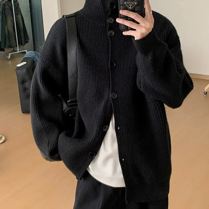 Turtleneck Lapel Knitted Cardigan