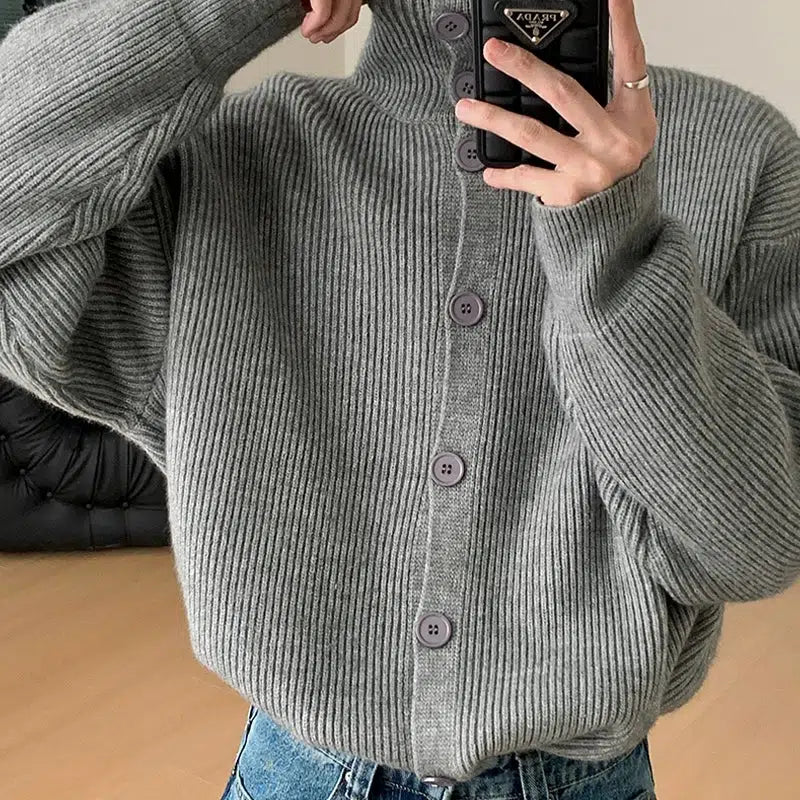Turtleneck Lapel Knitted Cardigan