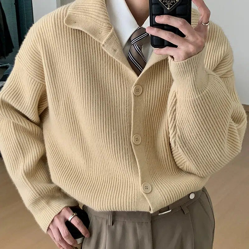 Turtleneck Lapel Knitted Cardigan