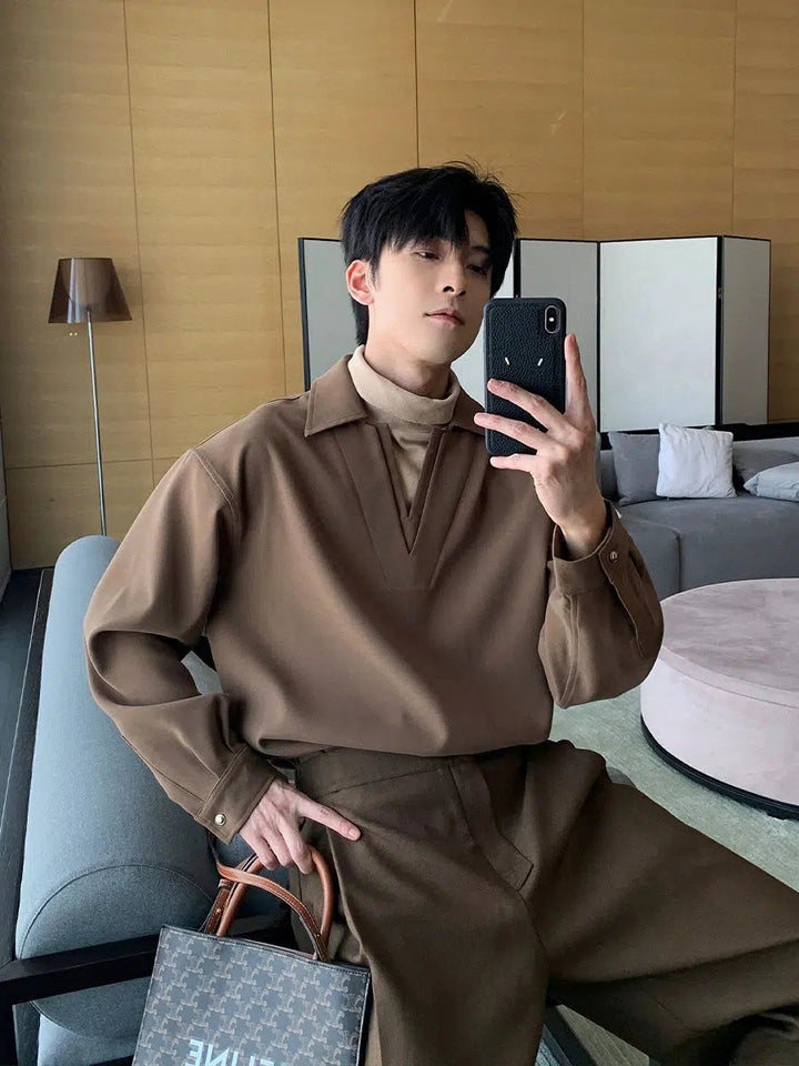 Turtleneck Patchwork Long Sleeve Shirt