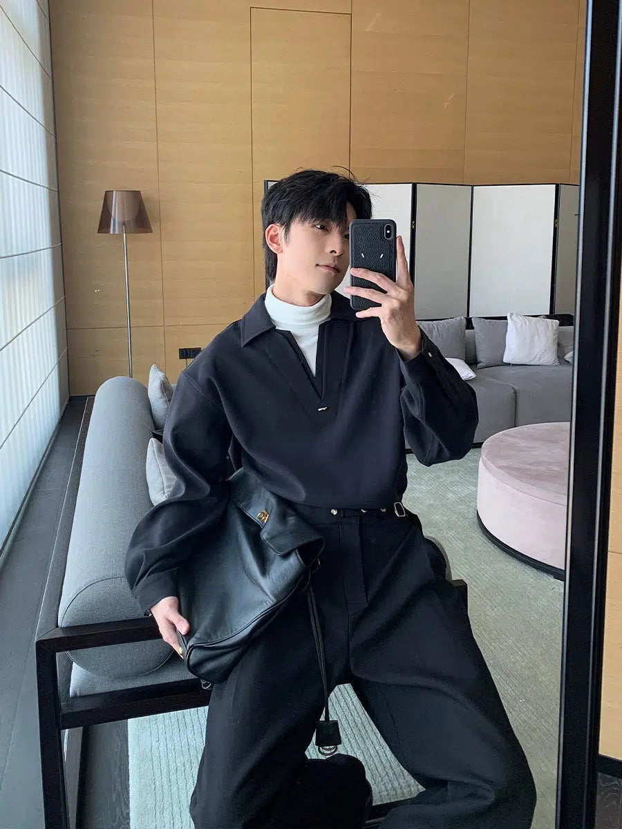 Turtleneck Patchwork Long Sleeve Shirt