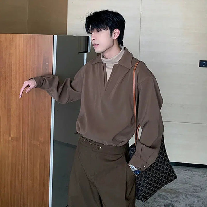 Turtleneck Patchwork Long Sleeve Shirt