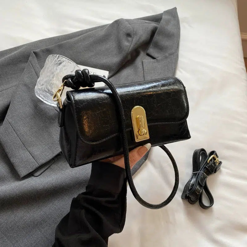 Twist Lock Closure Leather Shoulder Bag