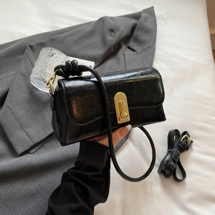 Twist Lock Closure Leather Shoulder Bag