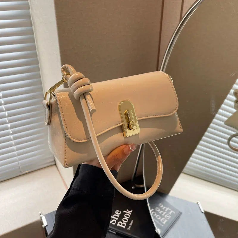 Twist Lock Closure Leather Shoulder Bag