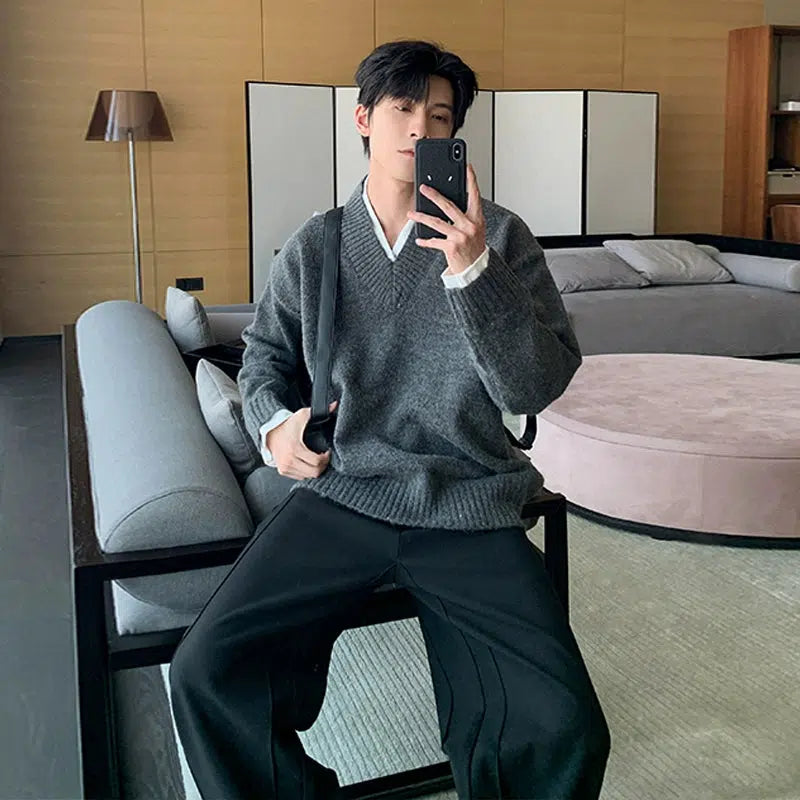 V-Neck Two-piece Knit Sweater