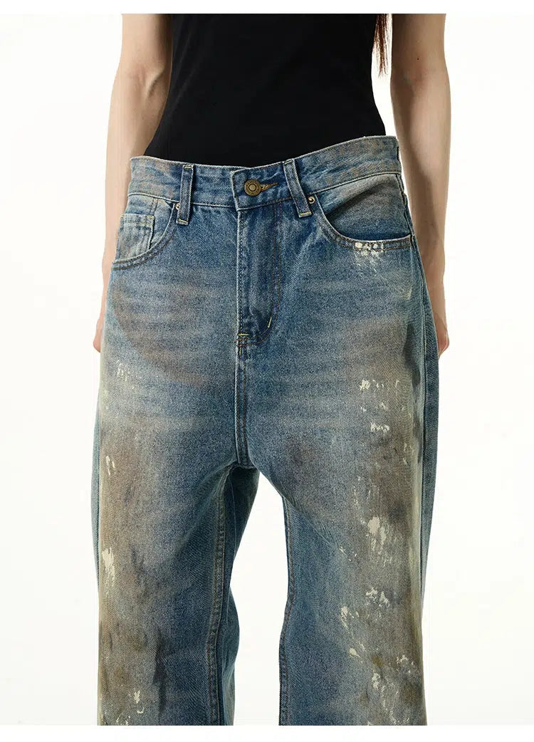 Vintage Distressed Wide-Leg Jeans