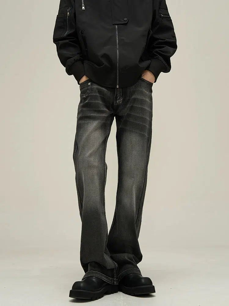 Washed Black Slim Fit Denim Flared Pants