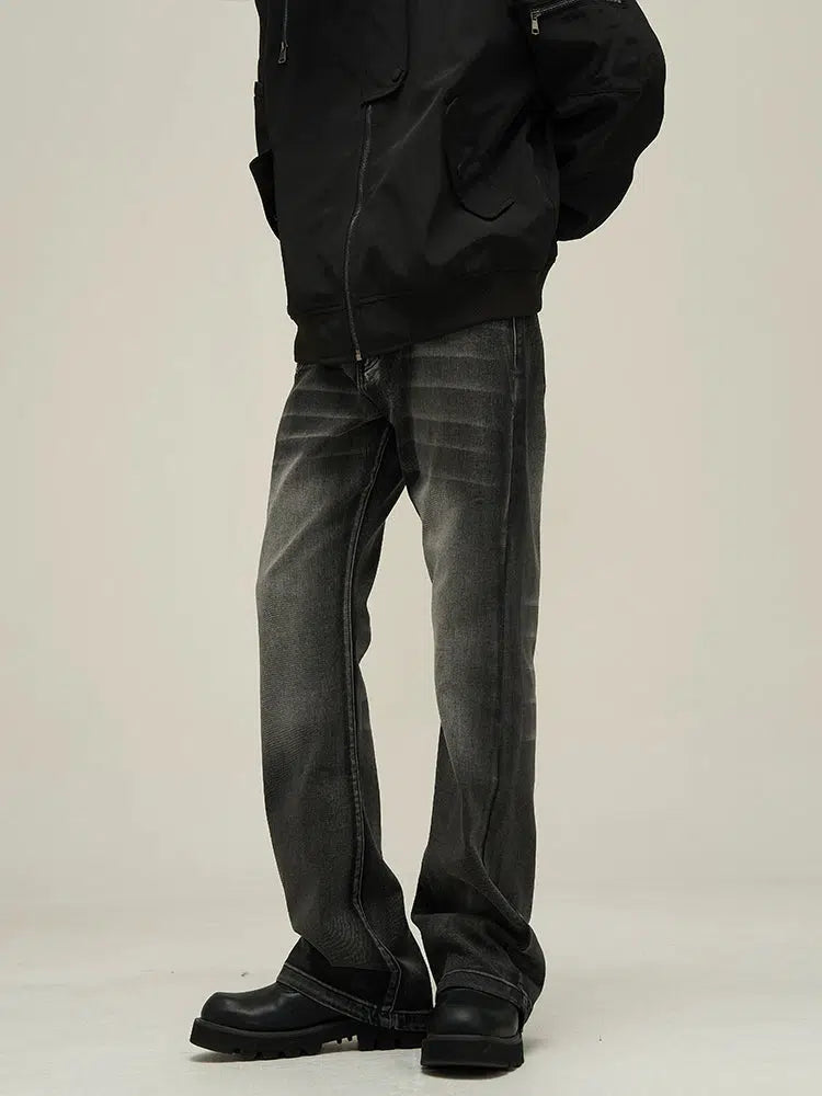 Washed Black Slim Fit Denim Flared Pants