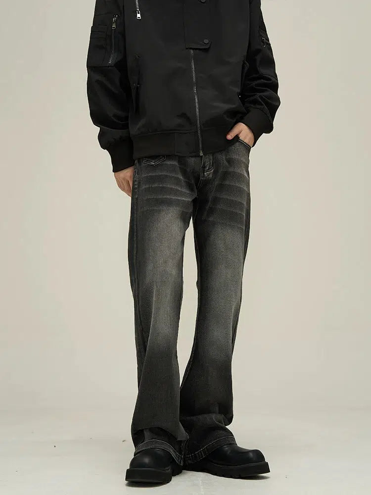 Washed Black Slim Fit Denim Flared Pants