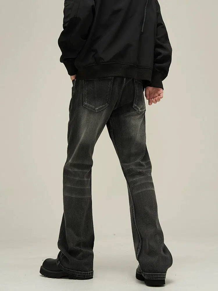 Washed Black Slim Fit Denim Flared Pants