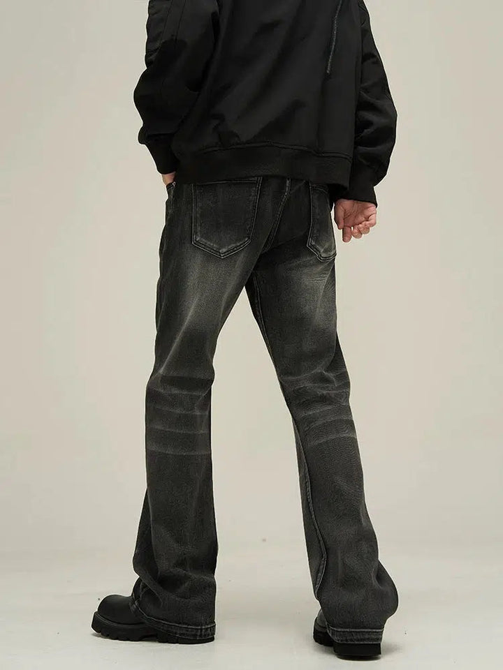 Washed Black Slim Fit Denim Flared Pants