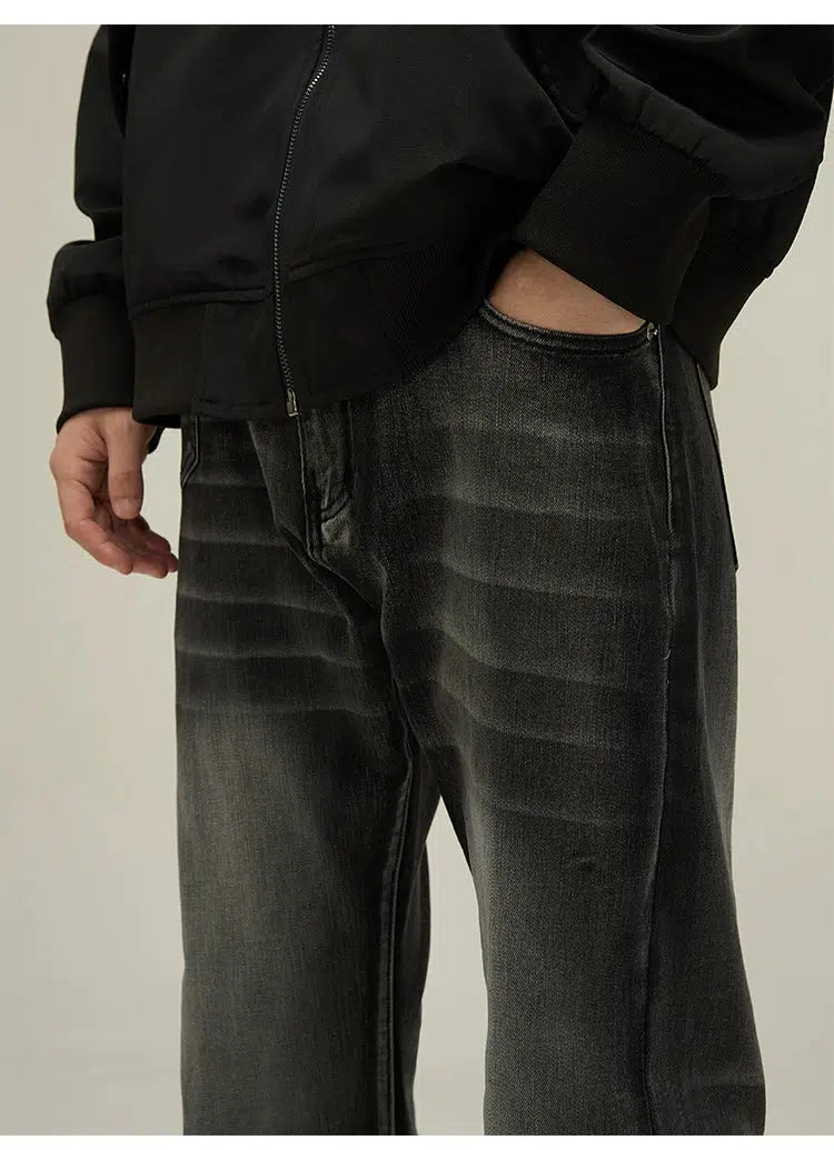 Washed Black Slim Fit Denim Flared Pants