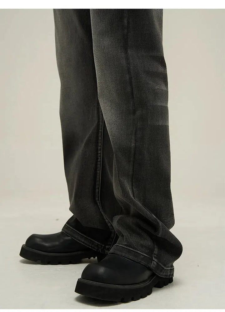 Washed Black Slim Fit Denim Flared Pants