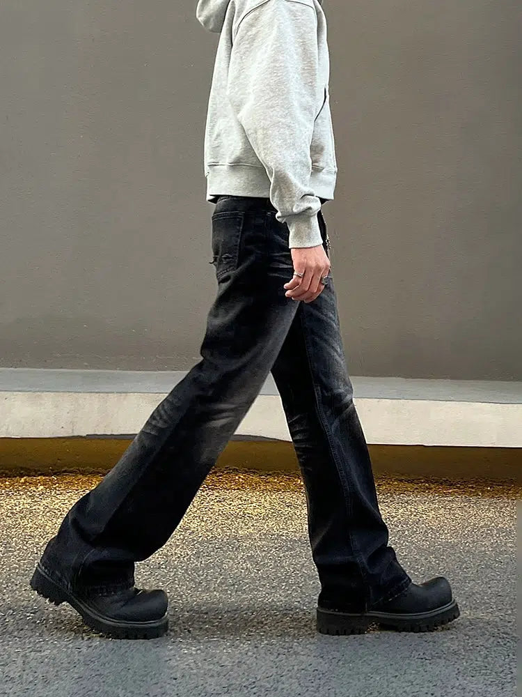 Washed Black Slim-fit Straight-leg Jeans
