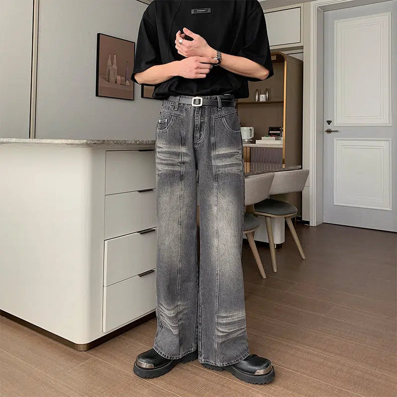 Washed High Waist Straight Leg Jeans