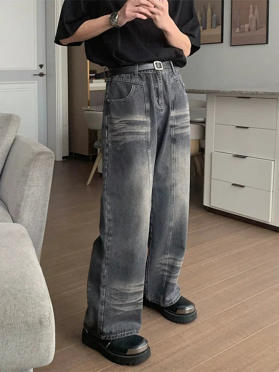 Washed High Waist Straight Leg Jeans