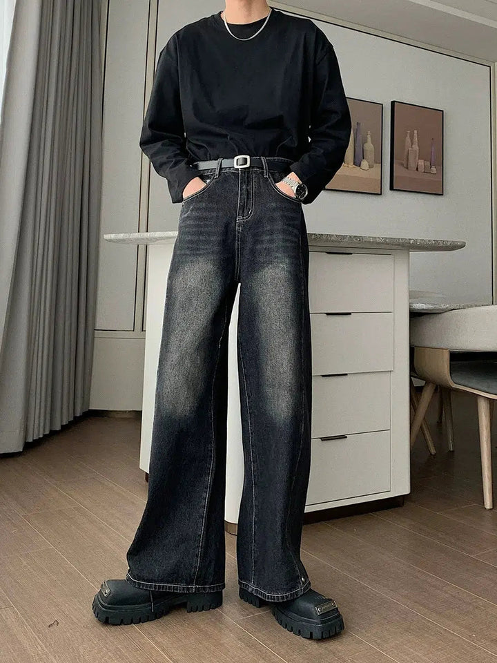 Washed Wide-leg Straight Pants