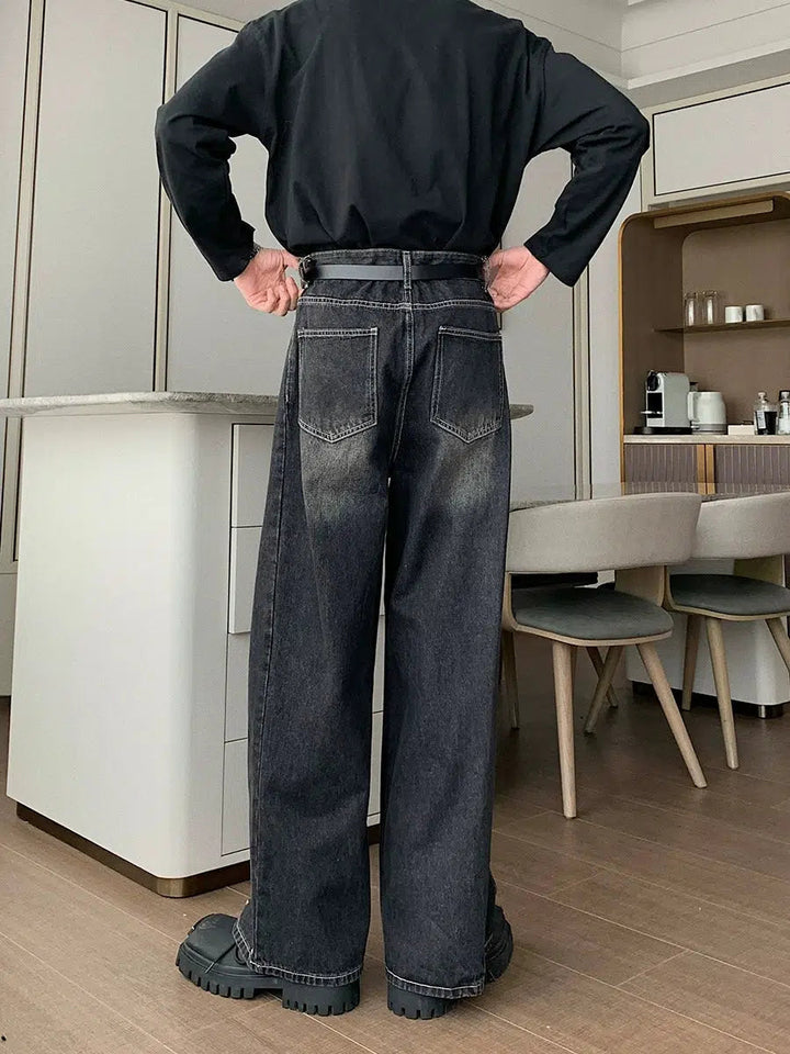Washed Wide-leg Straight Pants