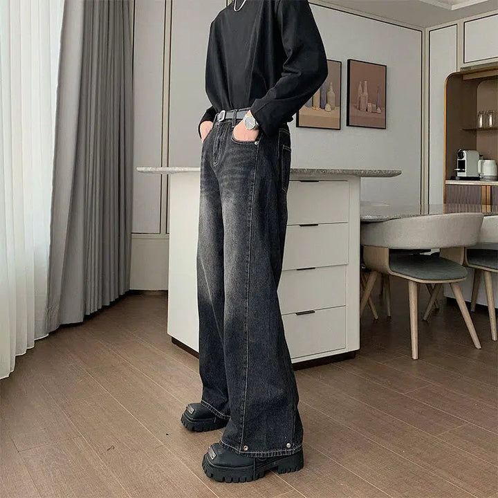 Washed Wide-leg Straight Pants