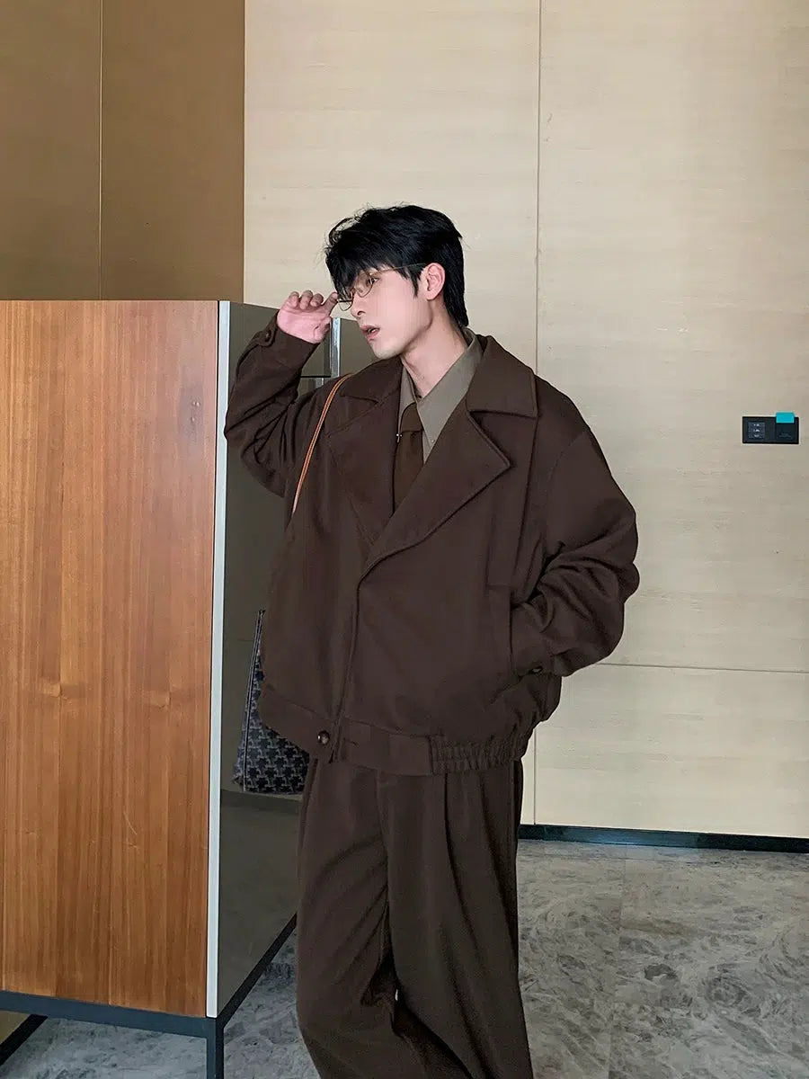 Wide Collar Oversized Jacket Pants Set