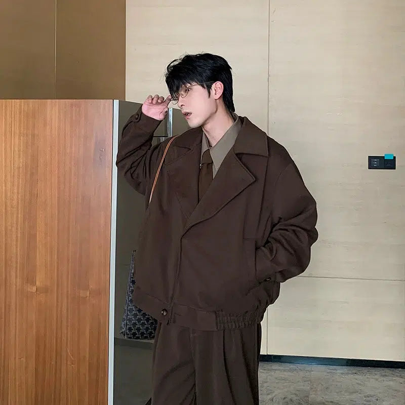 Wide Collar Oversized Jacket Pants Set