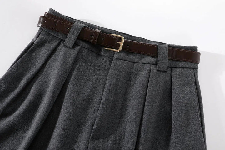 Wide-Leg Casual Pants with Belt