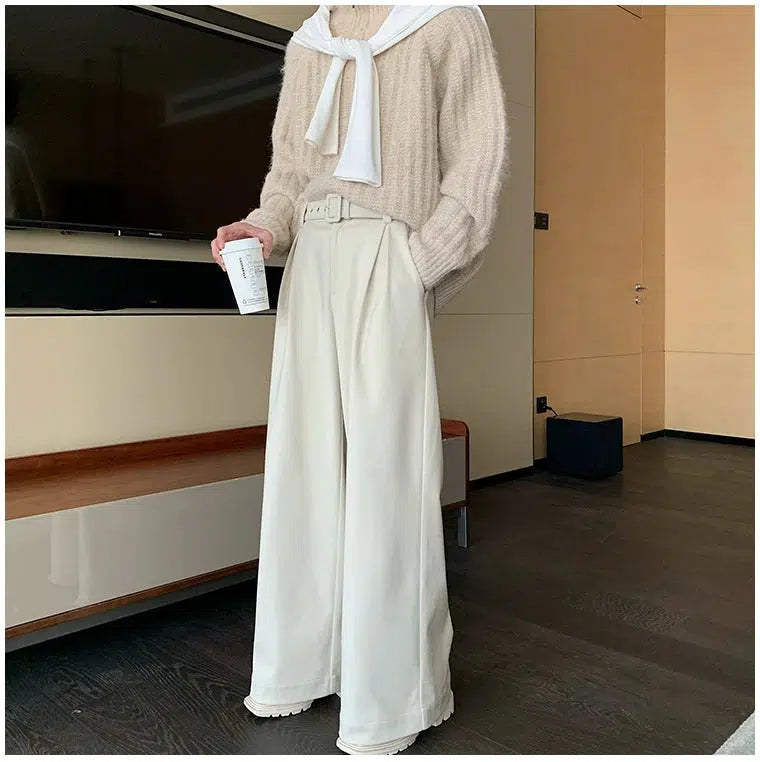 Wide-Leg High-Waist Casual Pants