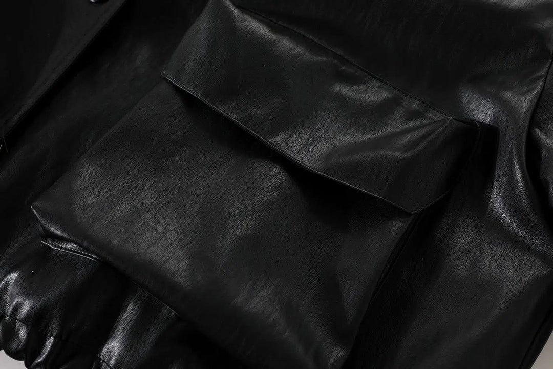 Faux Fur Collar Faux Leather Coat