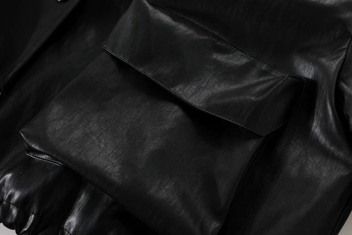 Faux Fur Collar Faux Leather Coat