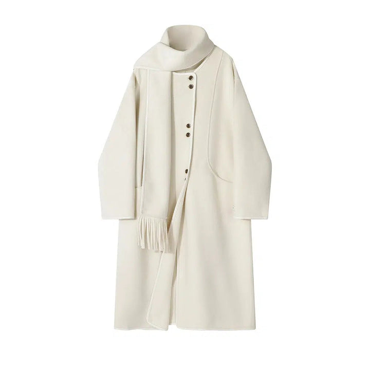 Fringed Scarf Wool Coat