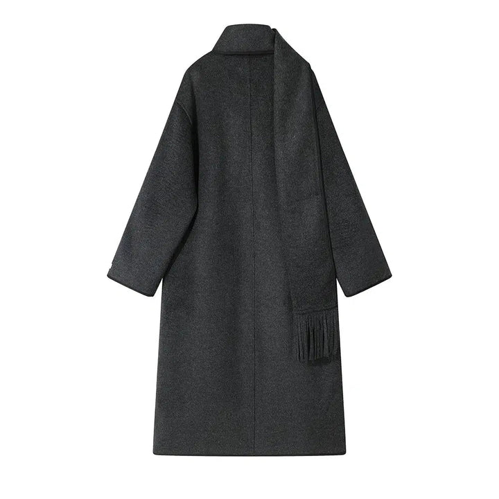 Fringed Scarf Wool Coat
