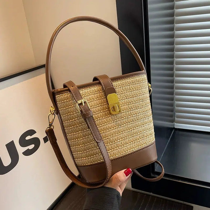 Woven Leather Bucket Bag