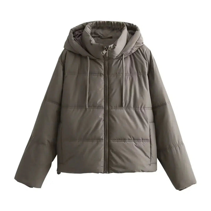 Zip Closure Hooded Puffer Coat