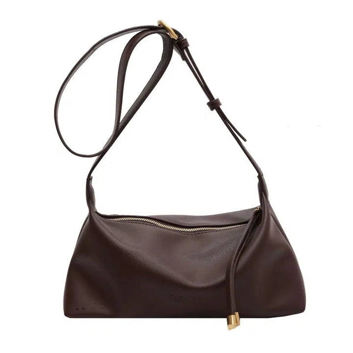 Zipper Closure Leather Shoulder Bag