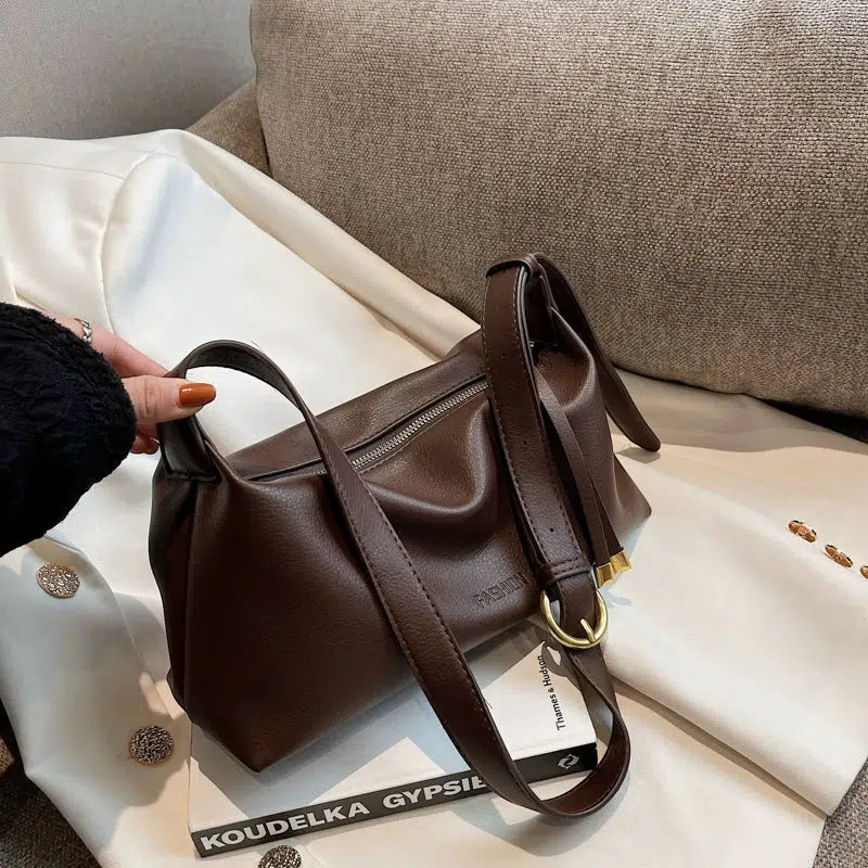 Zipper Closure Leather Shoulder Bag