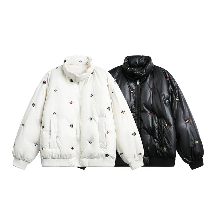 Floral Embroidered Stand Collar Jacket