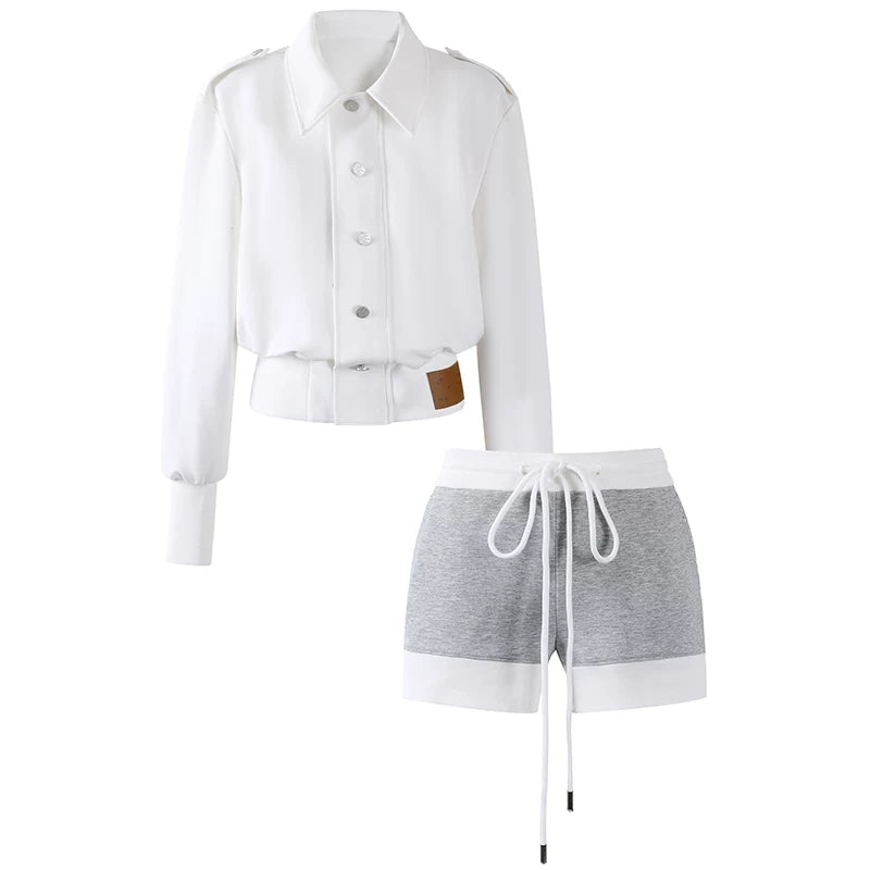 Stand Collar Jacket and Shorts